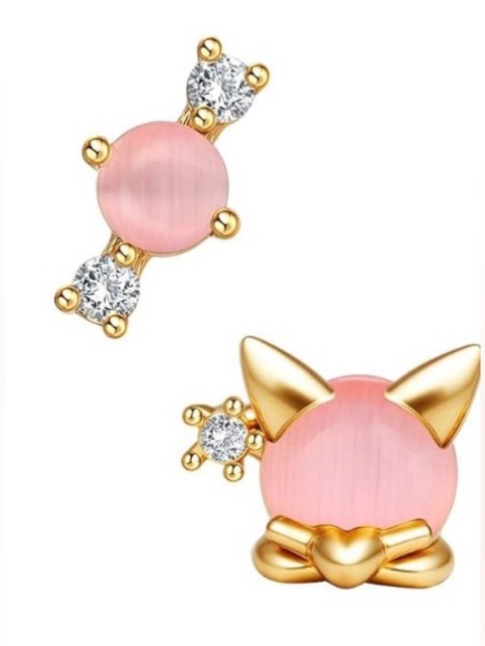 ⭐️FINAL PRICE #29 Sterling Silver Gold Plated Mix-Match Pink Cat Stud Earrings